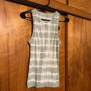 Aerie Tie Dye Ribbed Tank Top High Neck Green White